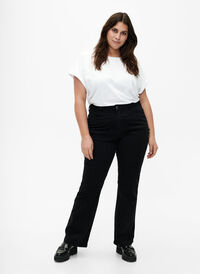 High-waisted Ellen bootcut jeans, Black, Model