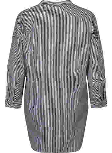 Striped cotton shirt with 3/4 sleeves, Black Stripe, Packshot image number 1
