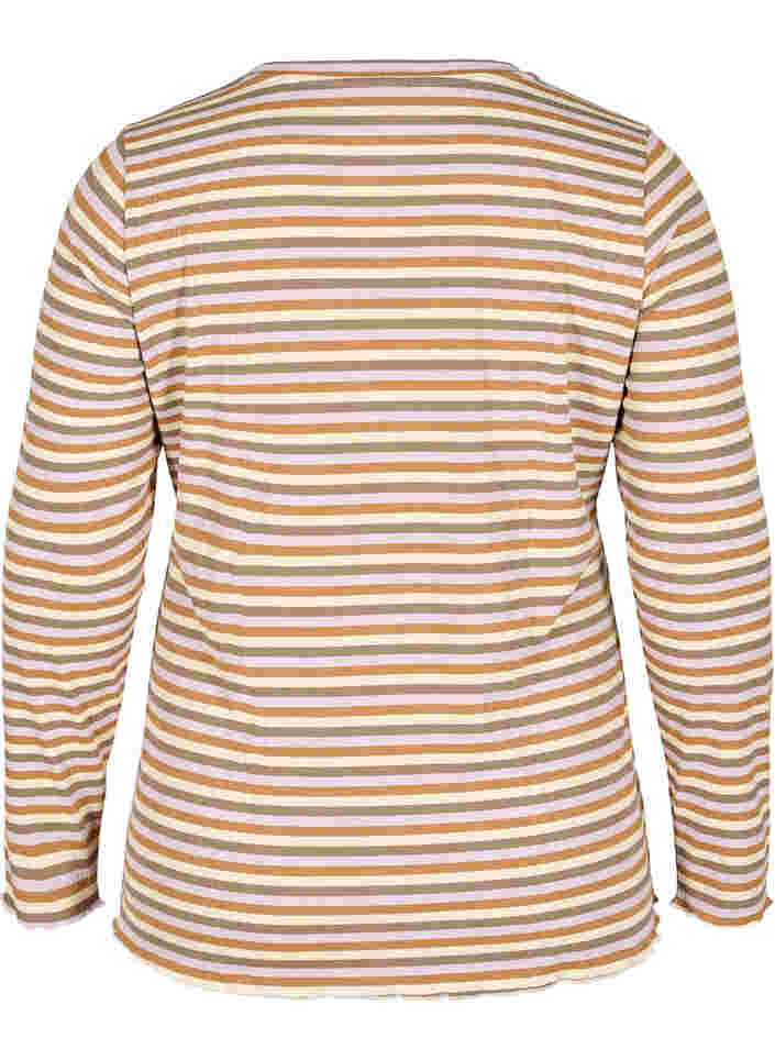 Striped blouse with crew neck and long sleeves, Purple Camel Stripe, Packshot image number 1