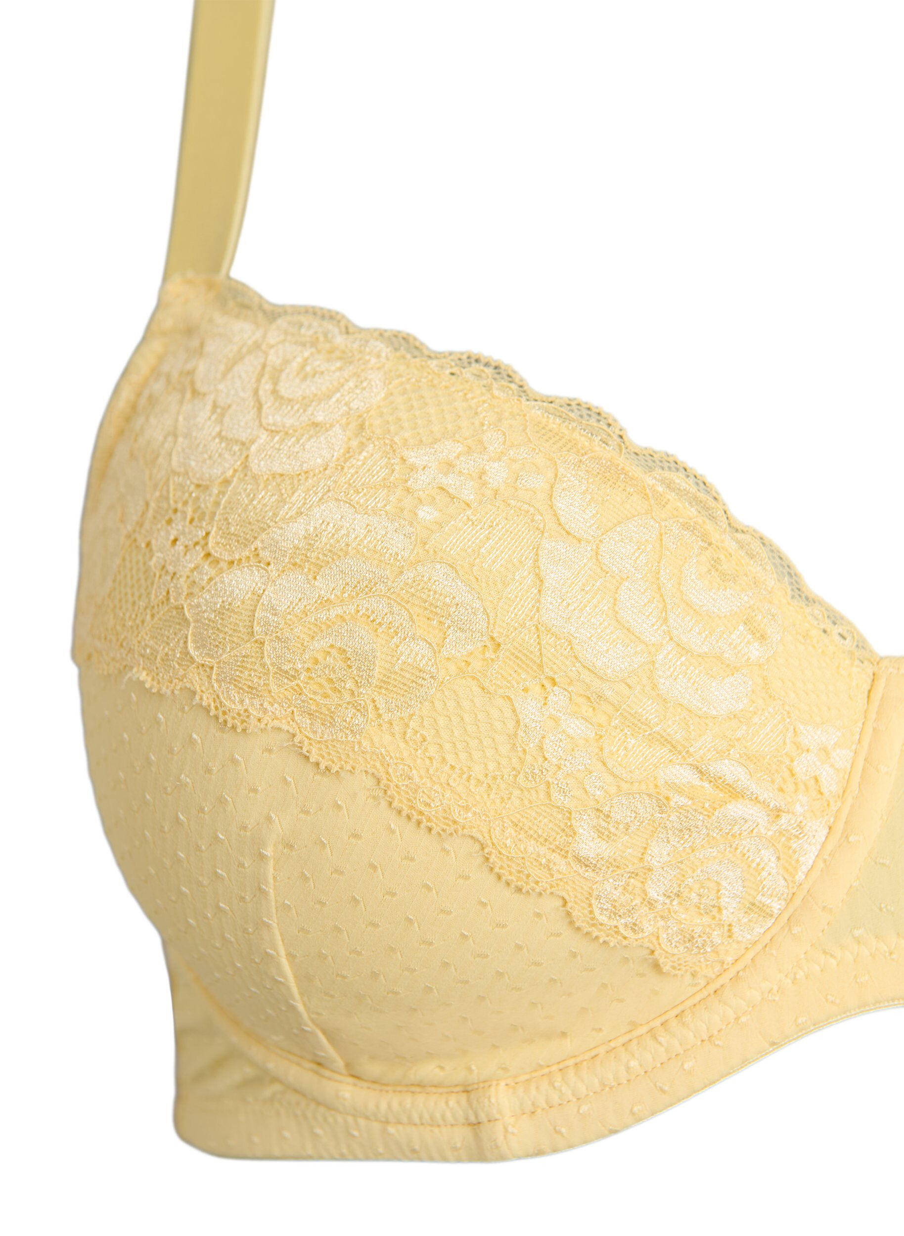 Zizzifashion Padded bra with lace and dobby texture, Yellow, Packshot image number 2