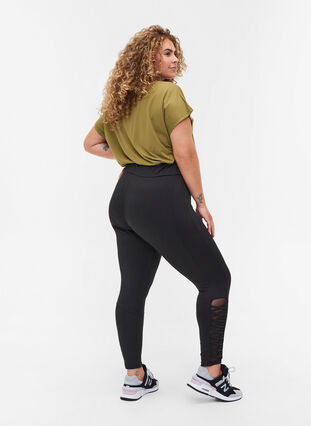 Cropped workout tights with mesh, Black, Model image number 1