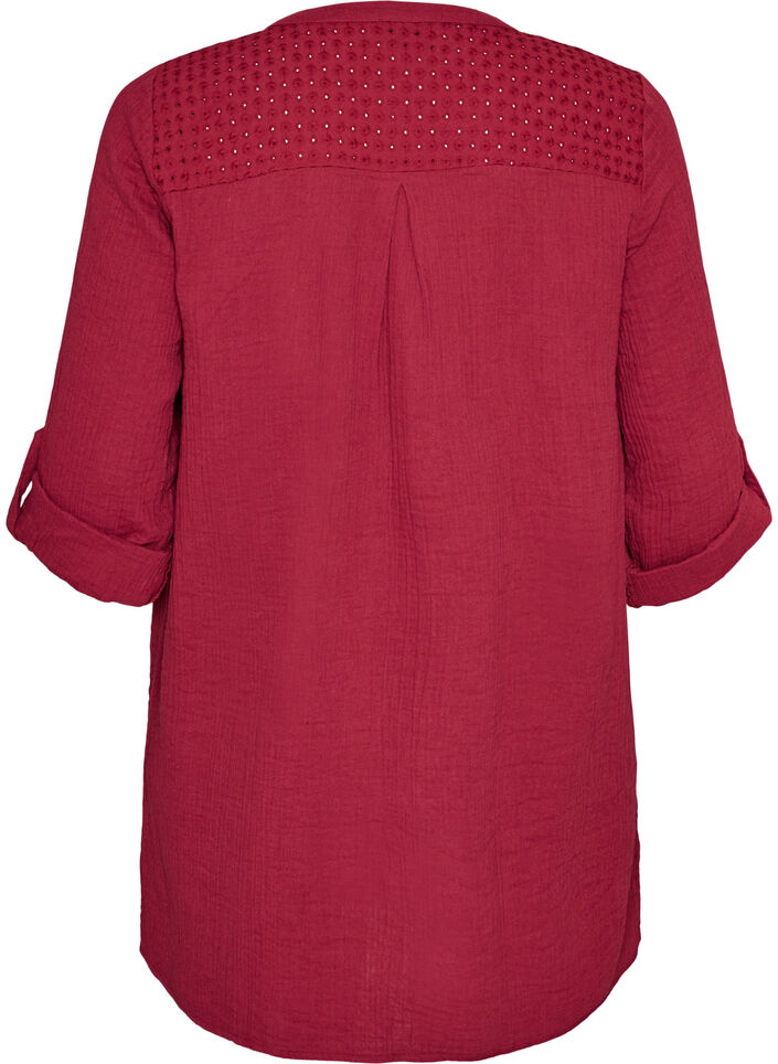 Cotton muslin tunic with broderie anglaise, Red, Packshot image number 1