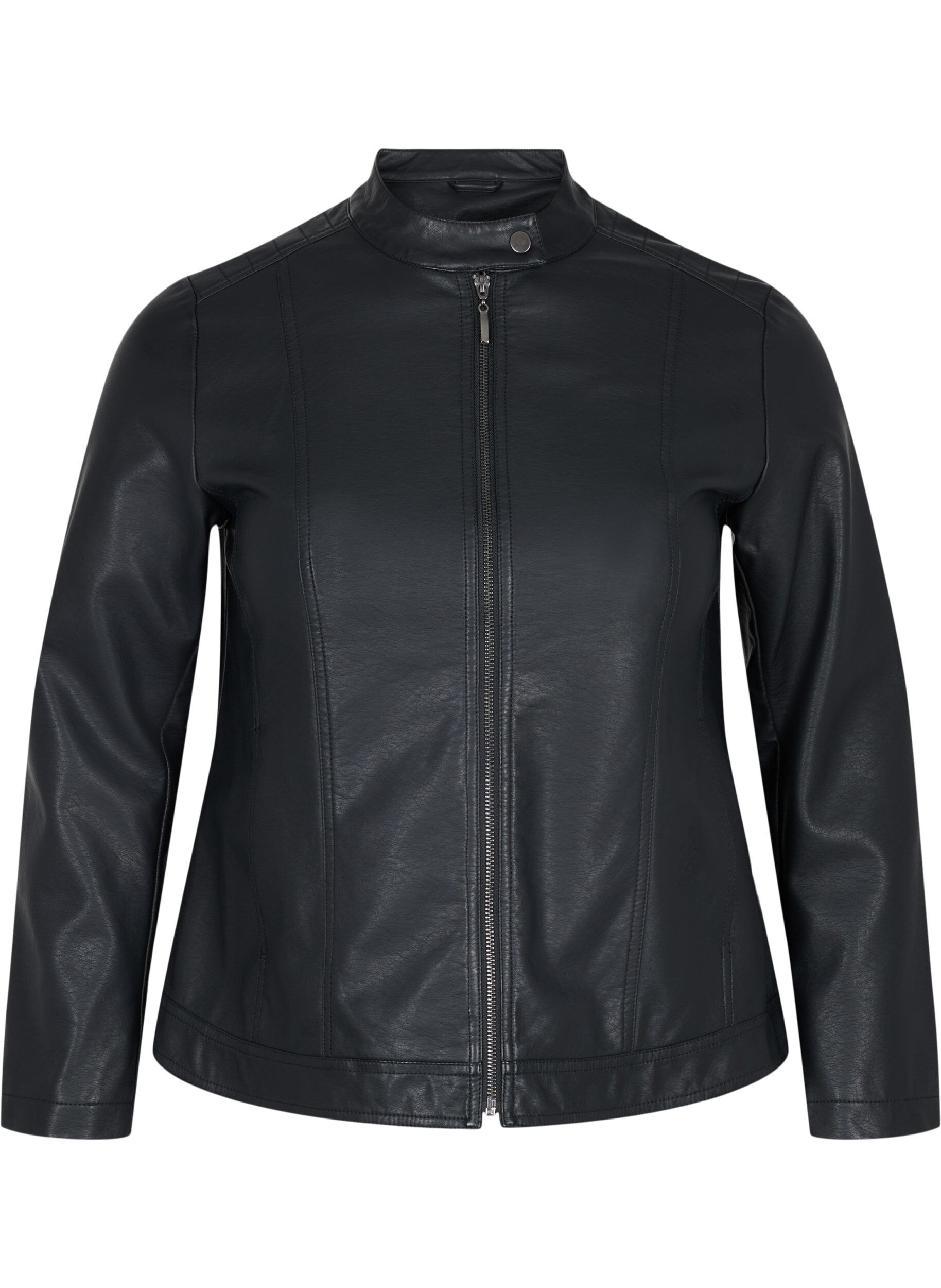Zizzifashion Faux leather jacket with pockets, Black, Packshot image number 0