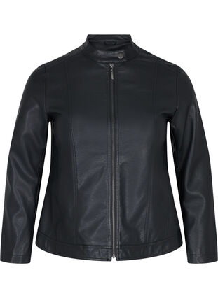 Faux leather jacket with pockets, Black, Packshot image number 0