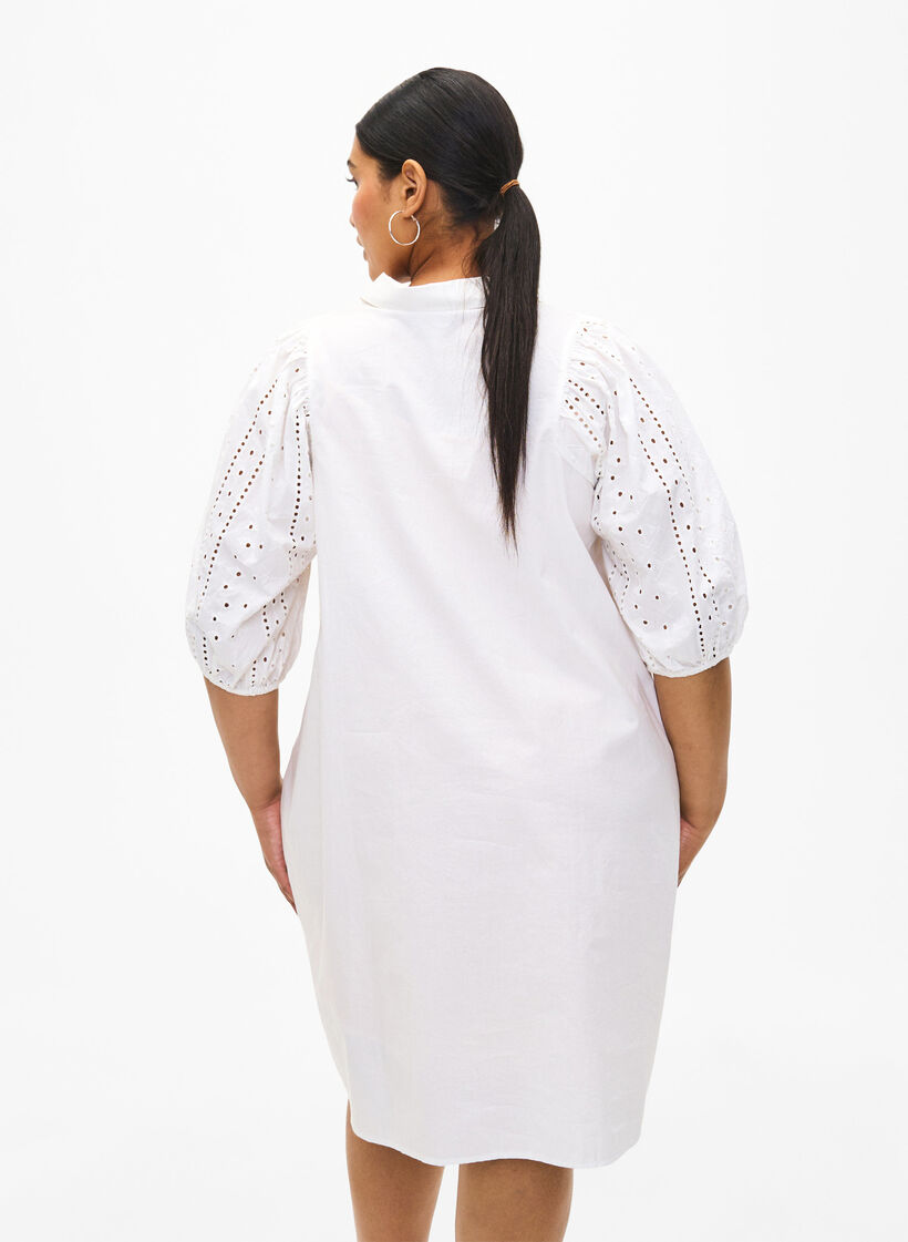 Cotton shirt dress with broderie anglaise, Off White, Model image number 1