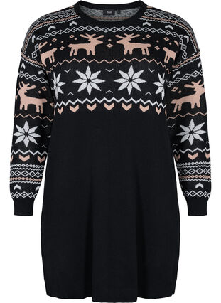 Christmas knitted dress, Black Comb, Packshot image number 0