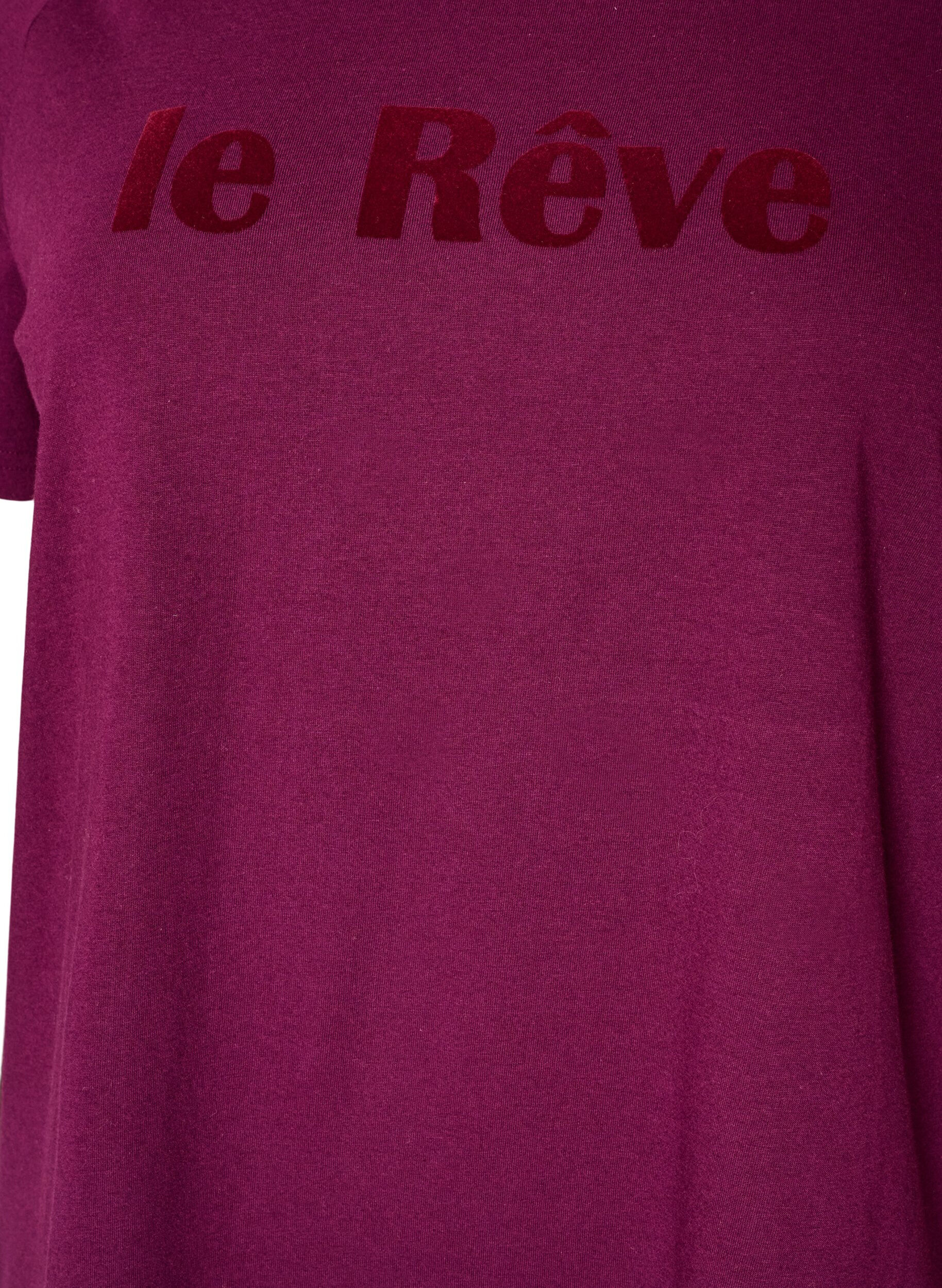 ZizzifashionOrganic cotton T-shirt with velour text, Purple, Packshot image number 2
