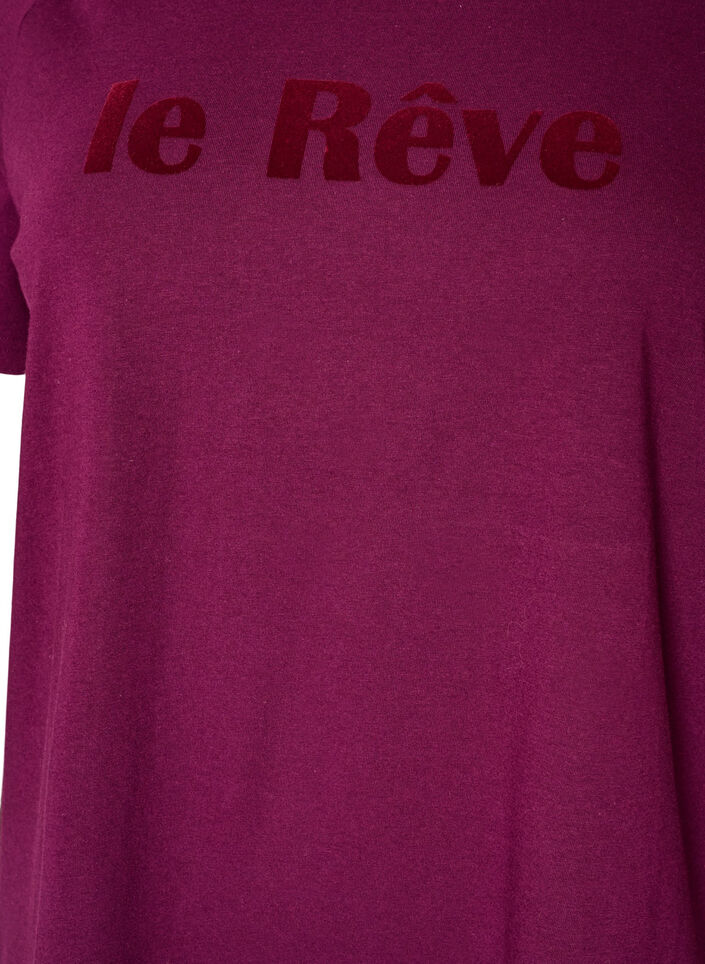 Organic cotton T-shirt with velour text, Purple, Packshot image number 2
