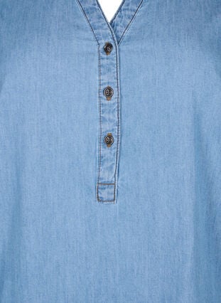 Denim dress with slit and short sleeves, Blue denim, Packshot image number 2