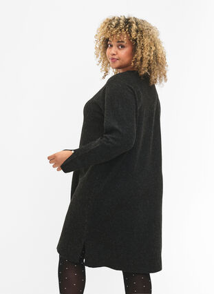 Knitted dress with slit in the sleeves, Dark Grey Melange, Model image number 1