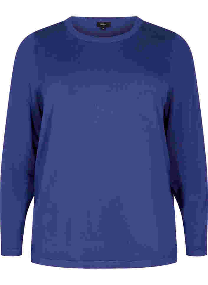 	 Knitted viscose top with long sleeves, Deep Cobalt Solid, Packshot image number 0