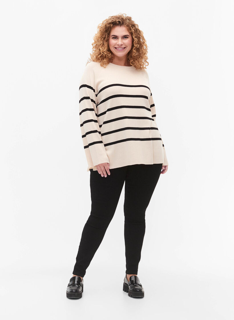 Striped Viscose Sweater, Sandshell/Black S., Model image number 2