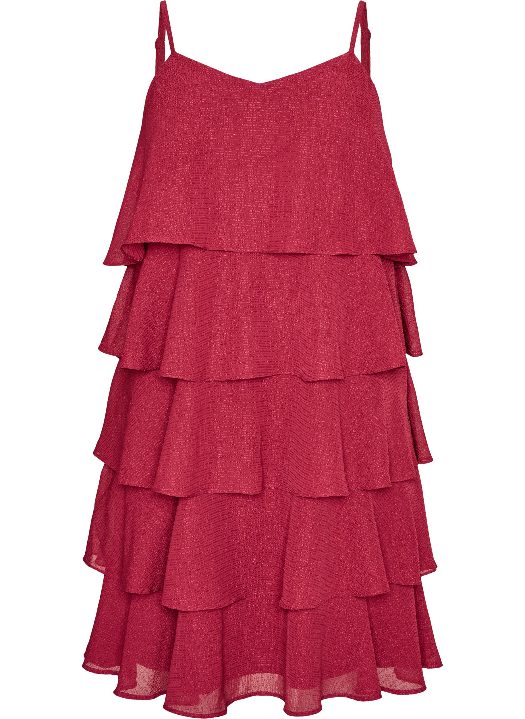 ZizzifashionLayered dress with ruffles and spaghetti straps, Red, Packshot image number 0
