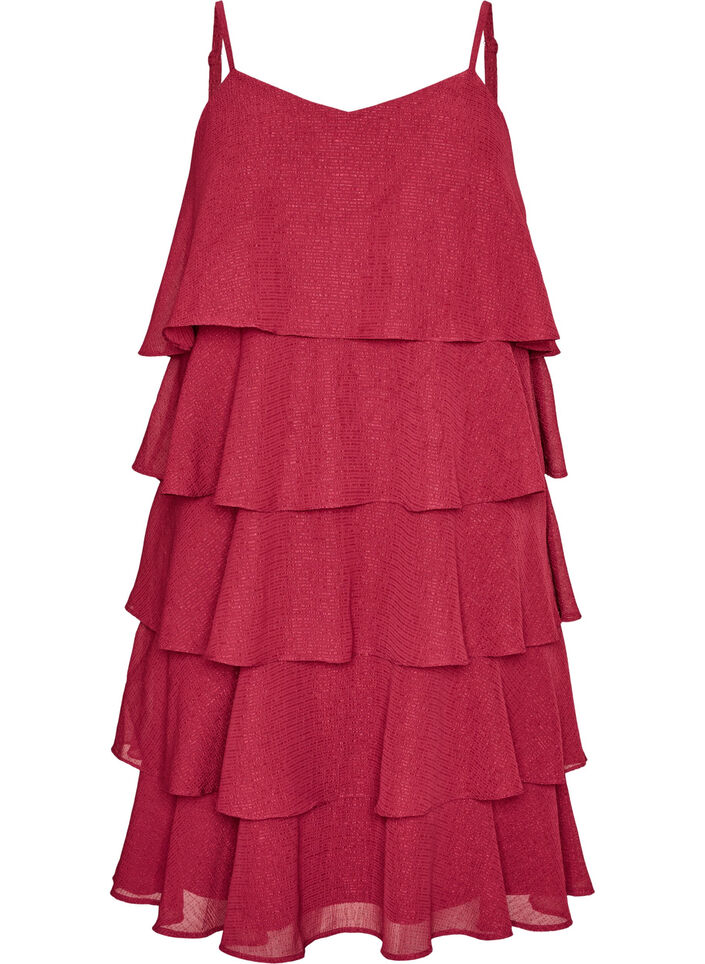 Layered dress with ruffles and spaghetti straps, Red, Packshot image number 0