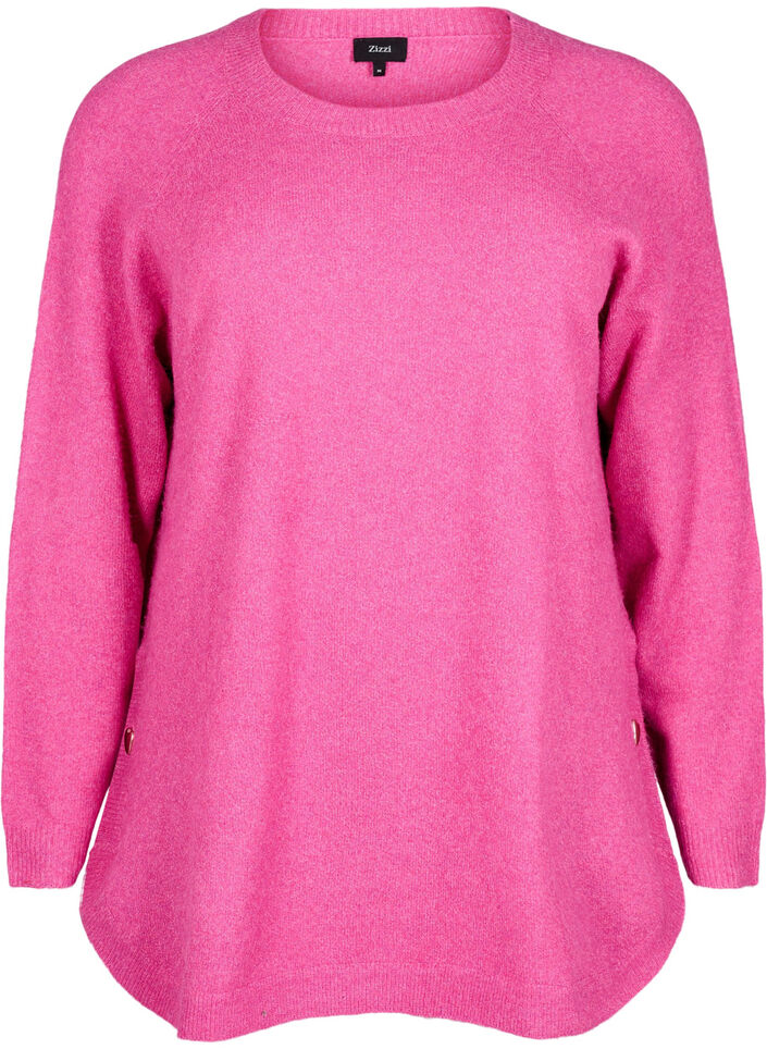 Long knitted blouse with button detail at the side, Raspberry Rose Mel., Packshot image number 0