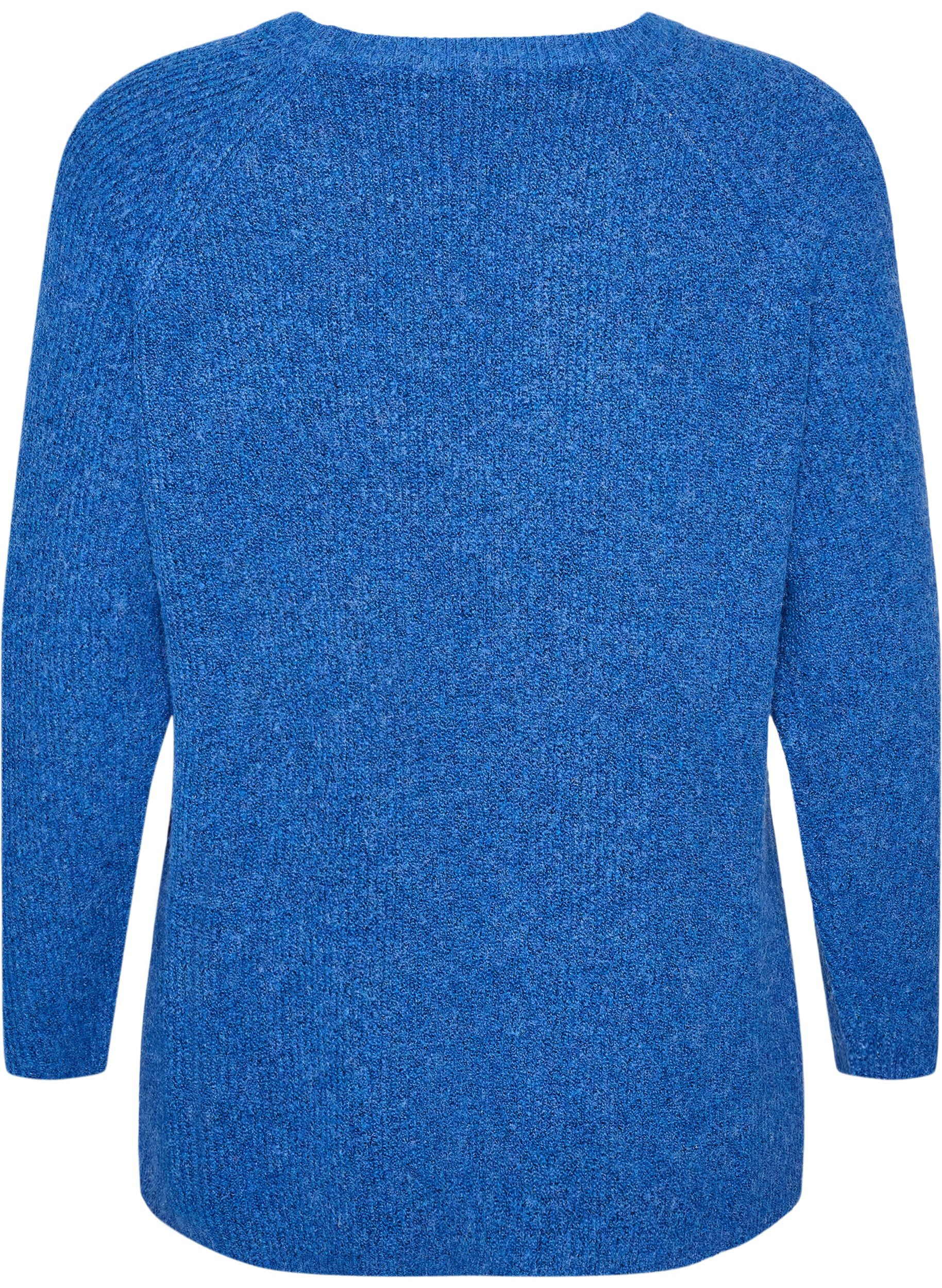 ZizzifashionKnitted jumper with a diagonal pattern and raglan sleeves, Blue, Packshot image number 1