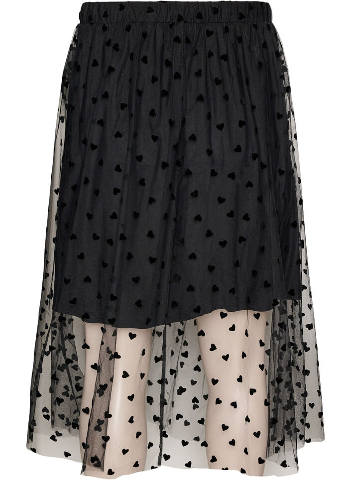 Midi tulle skirt with hearts, Black, Packshot image number 1