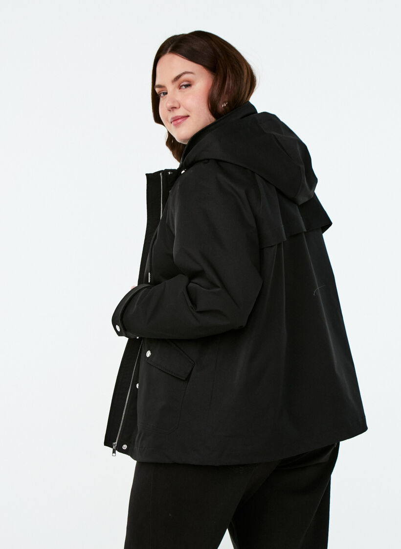 Short spring jacket with detachable hood, Black, Model image number 2