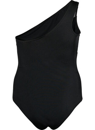 One-shoulder swimsuit with mesh details, Black, Packshot image number 1