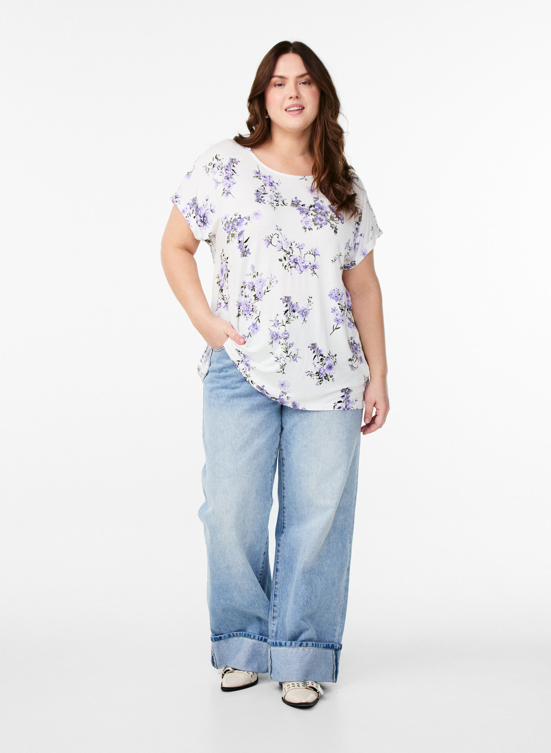 Zizzifashion T-shirt with floral print, Purple, Model image number 1