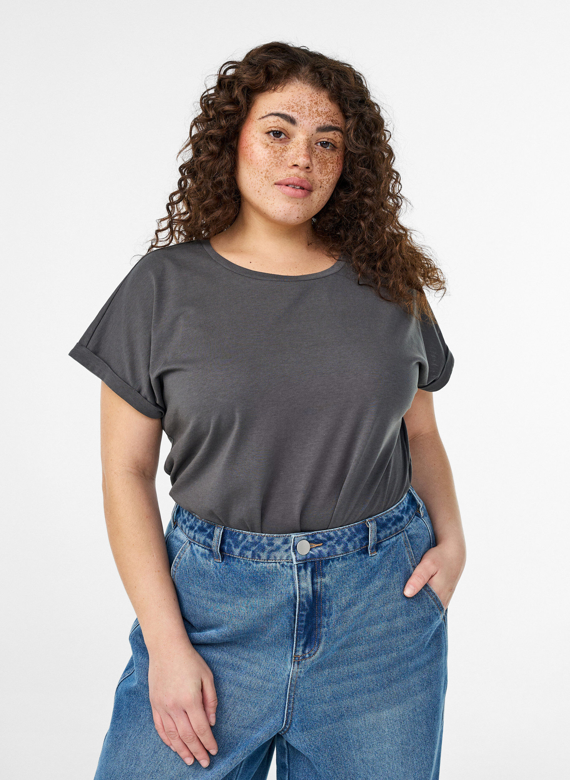 Zizzifashion Short-sleeved cotton blend t-shirt, Dark Grey, Model image number 0