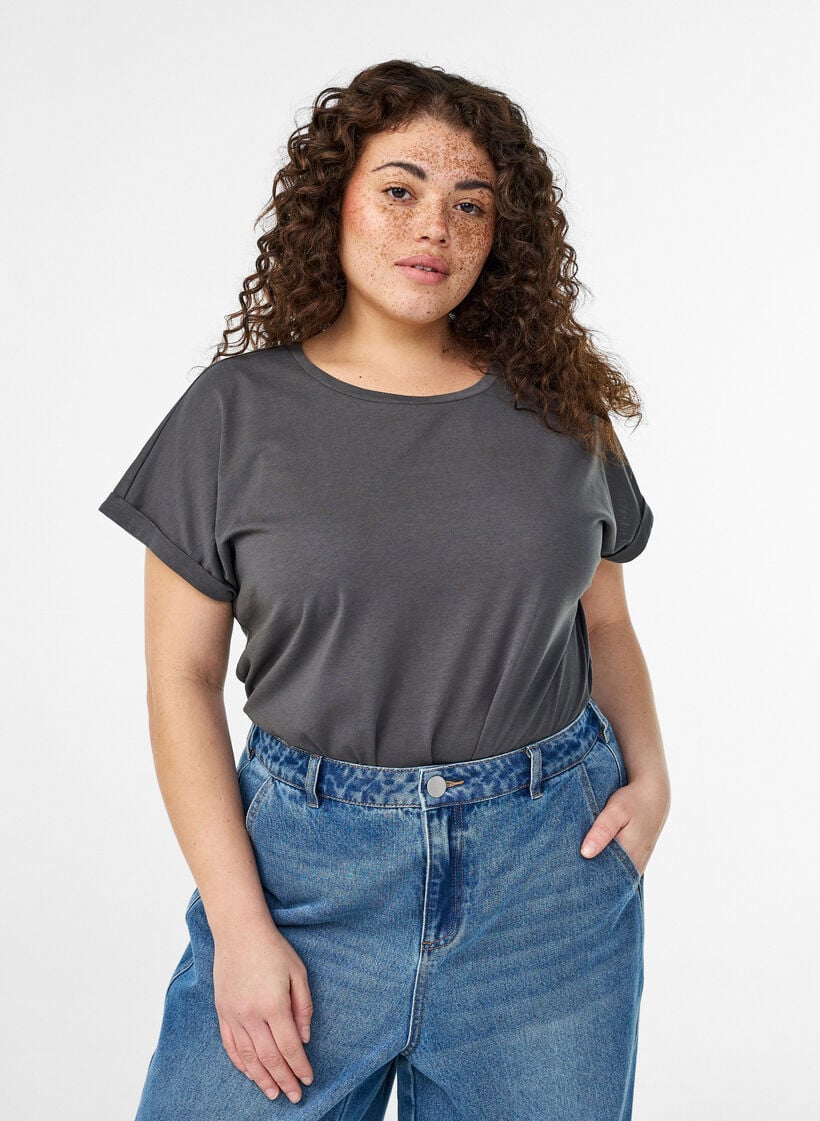 Short-sleeved cotton blend t-shirt, Dark Grey, Model image number 0