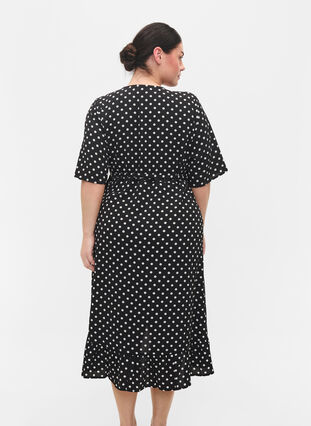 Printed short-sleeved wrap dress, Black Dot, Model image number 1