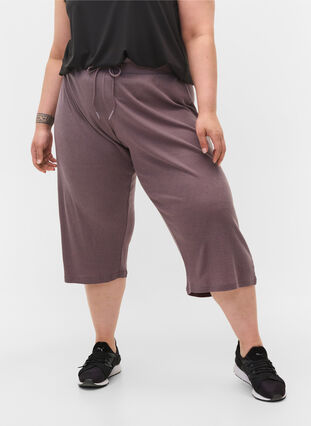 Loose culotte trousers in rib fabric, Sparrow, Model image number 2