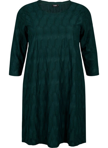 FLASH - Dress with texture and 3/4 sleeves, Scarab, Packshot image number 0