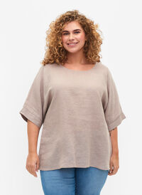 Short-sleeved blouse in 100% linen, Sand, Model