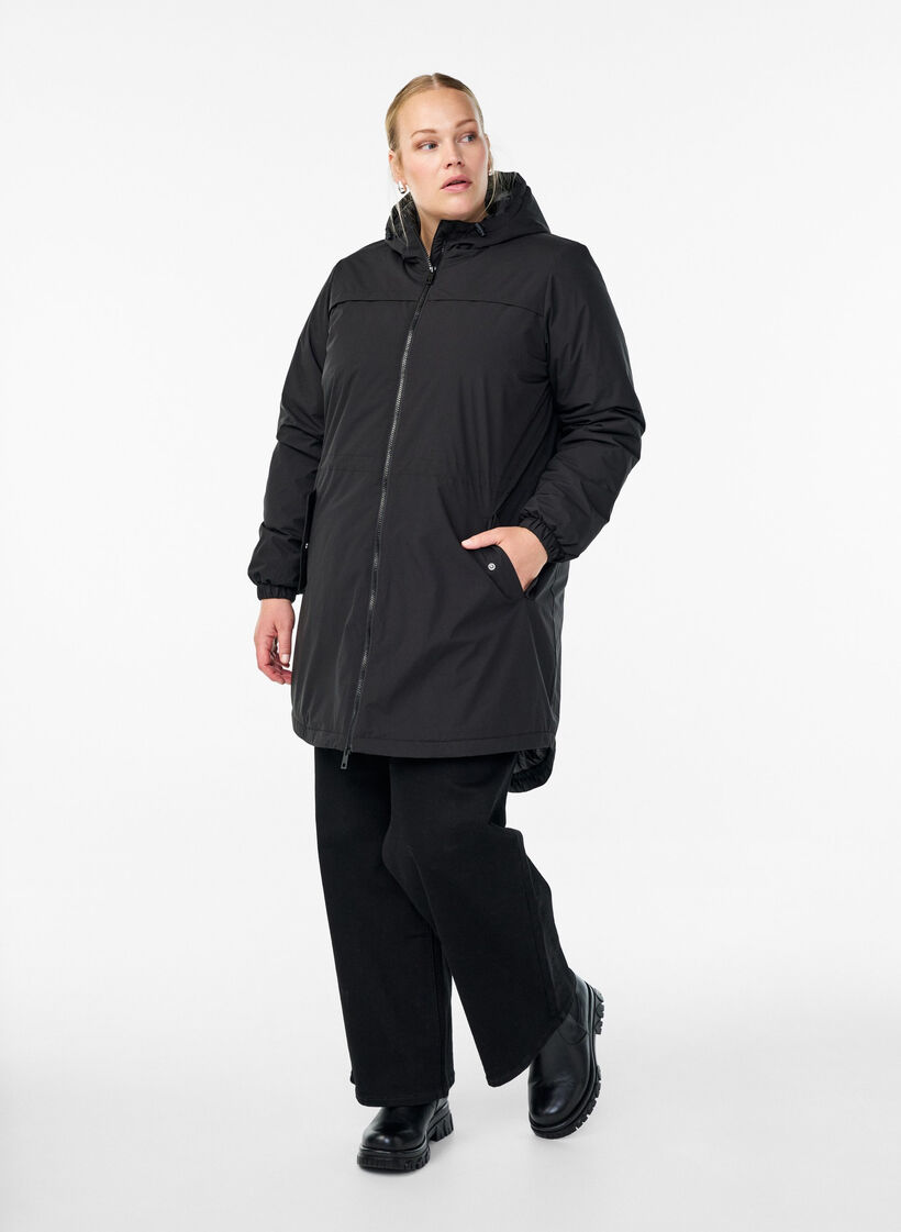 Lightweight padded parka with a hood, Black, Model image number 1