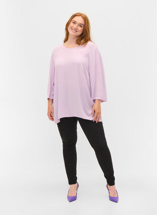 Plain-coloured blouse in 100% viscose, Orchid Bloom, Model image number 2
