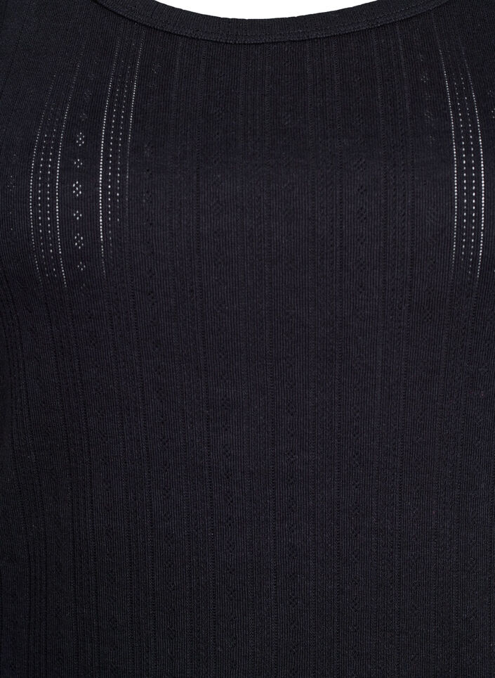 Night top in organic cotton with a textured pattern, Black, Packshot image number 2