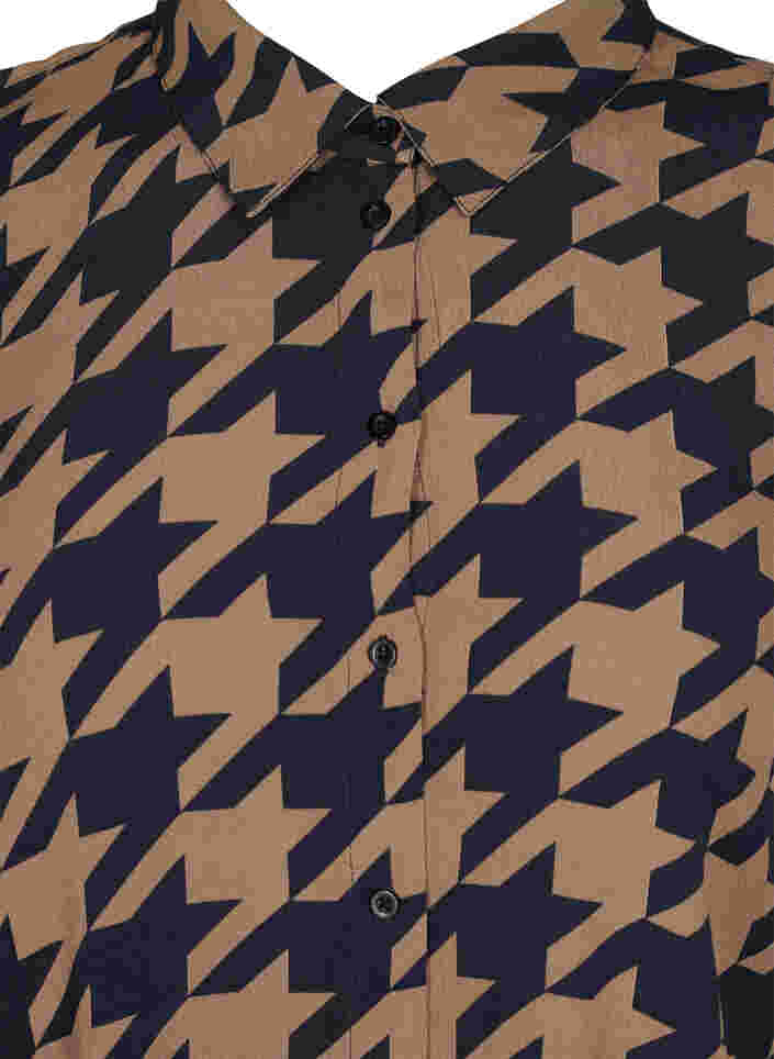 Long patterned viscose shirt, Brown Houndsthooth, Packshot image number 2