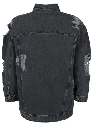 Loose fit denim jacket with worn details, Dark Grey Denim, Packshot image number 1