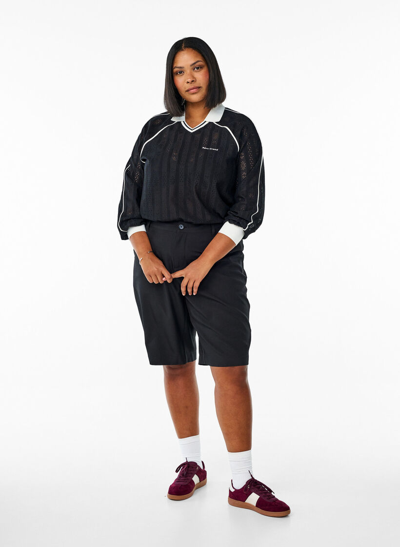 Textured jersey blouse with contrast details, Black, Model image number 1