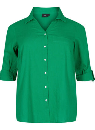 Blouse with 3/4-length sleeves and buttons, Jolly Green, Packshot image number 0