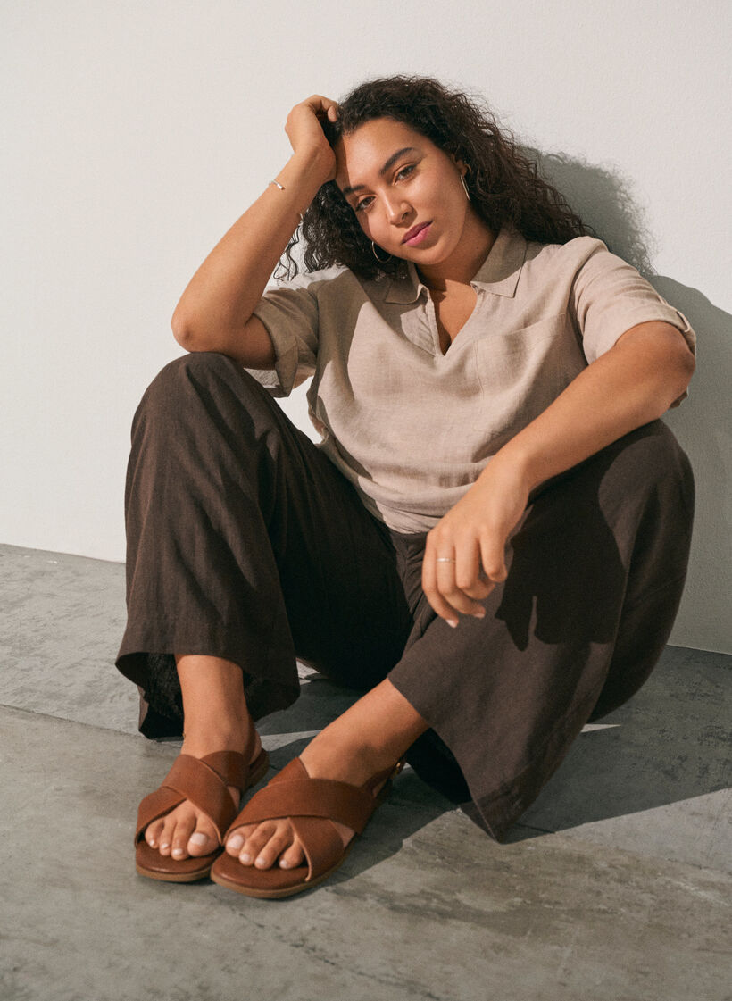 Wide-leg linen and viscose trousers, Brown, Image image number 0