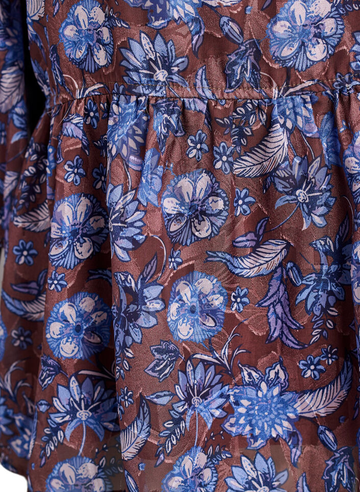 Floral blouse with ruffle sleeves, Brown, Packshot image number 3