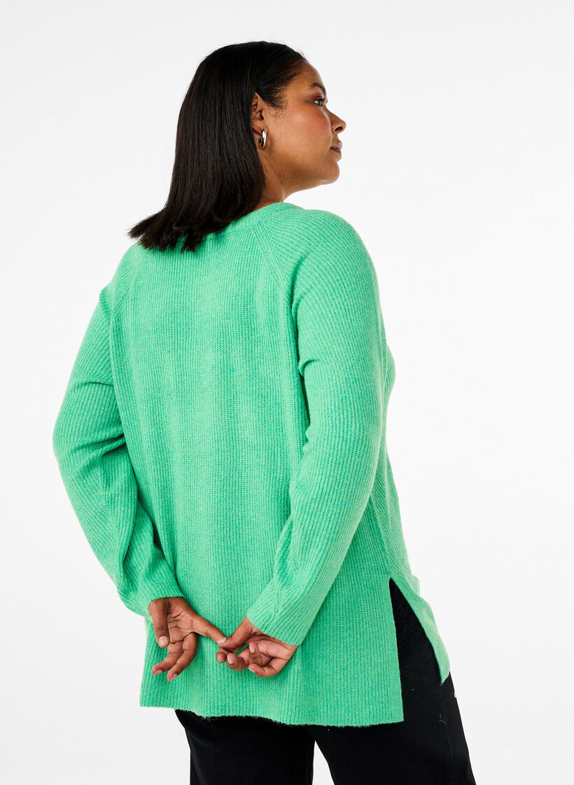 Knitted blouse with round neck, Light G. Green Mel., Model image number 1