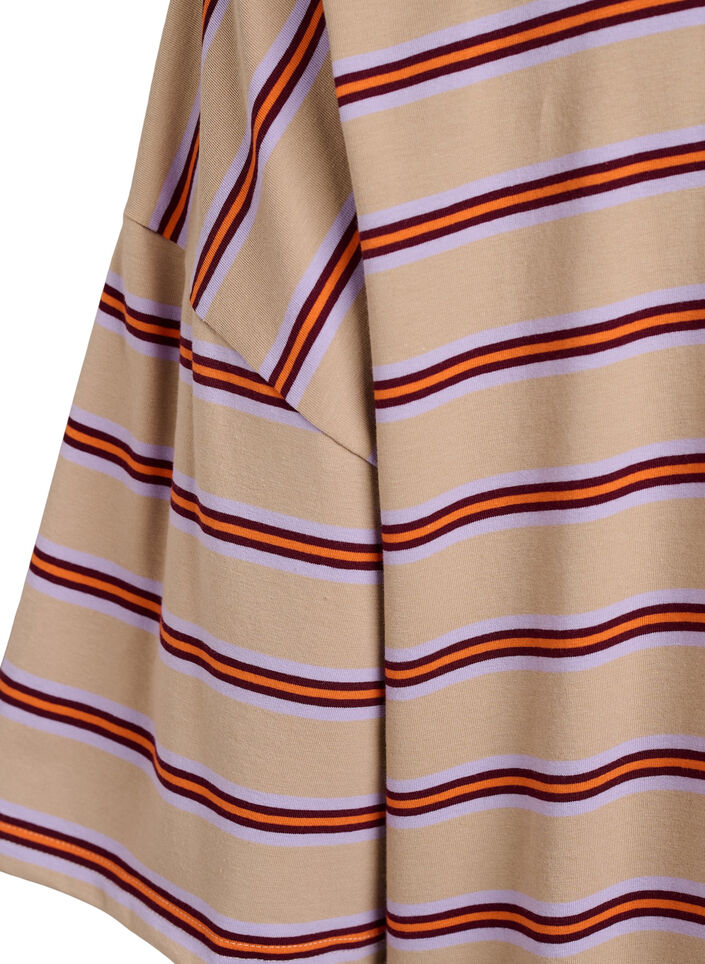 Oversized T-shirt with stripes and 1/2 sleeves, Beige, Packshot image number 3