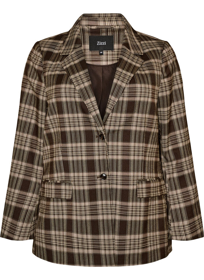 Checked blazer with pockets and back vent, Brown, Packshot