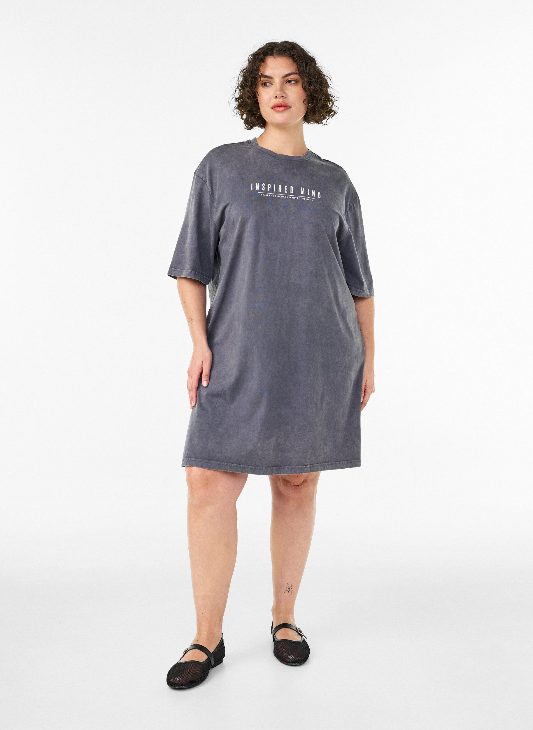 ZizzifashionLoose T-shirt dress with a washed look, Grey, Model image number 1
