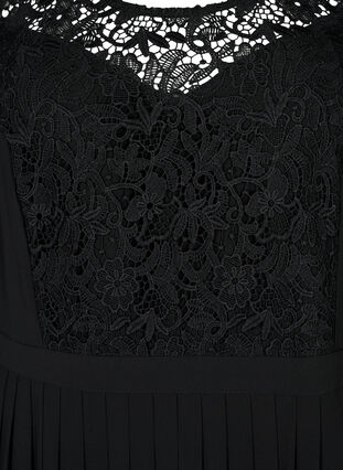 Short sleeve dress with lace top, Black, Packshot image number 2