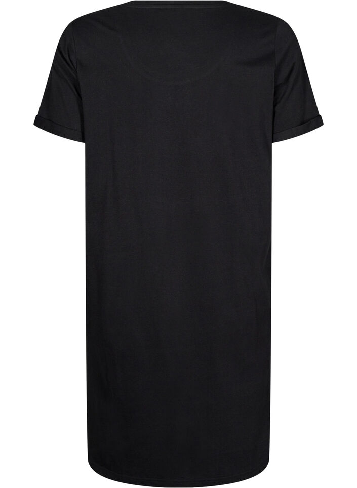 Short-sleeved nightgown in organic cotton, Black, Packshot image number 1