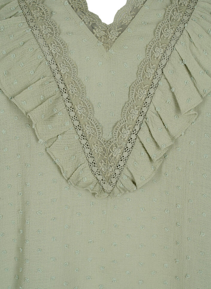 Blouse with short sleeves and dotted structure, Seagrass , Packshot image number 2