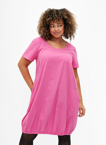 Short sleeve cotton dress, Shocking Pink, Model image number 0