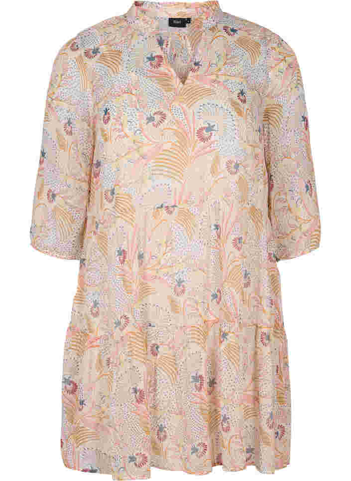 Tunic with floral print and lurex, Yellow/Pink AOP, Packshot