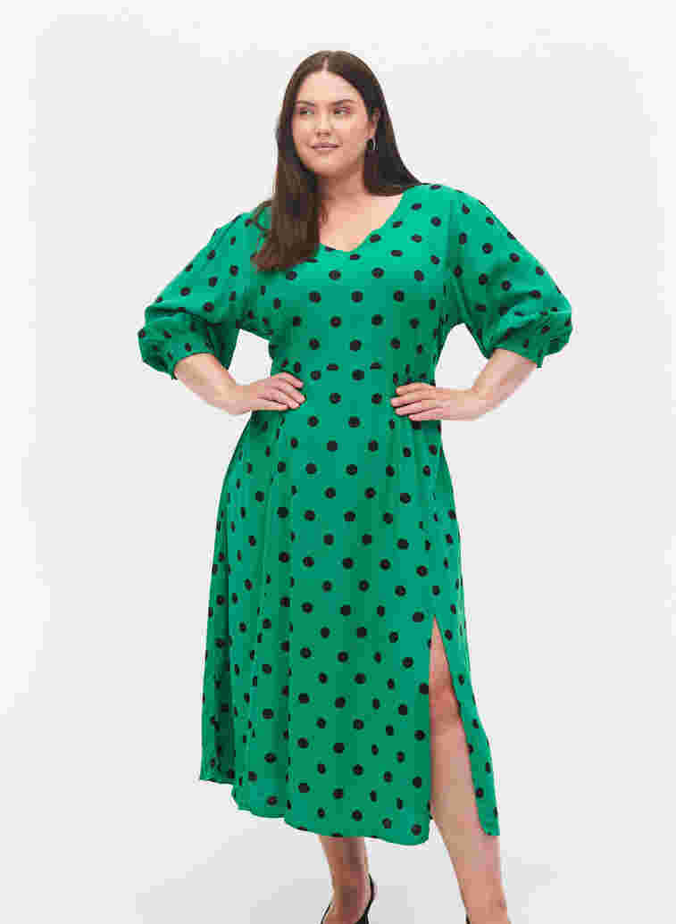 Polka dot viscose midi dress, Jolly Green Dot AOP, Model