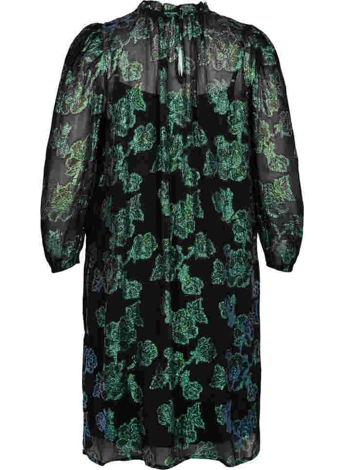 Floral viscose dress with lurex structure, Black w. Green Lurex, Packshot image number 1